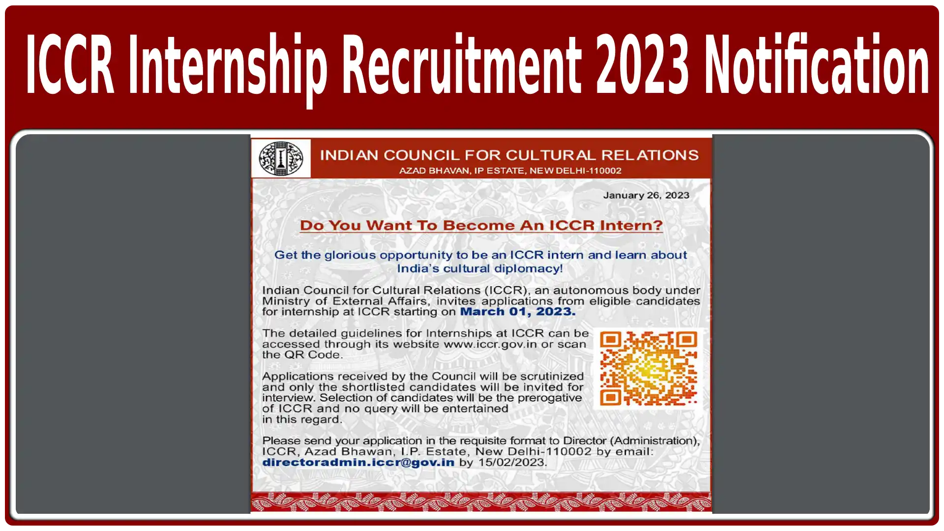 ICCR Internship Recruitment 2023 Notification