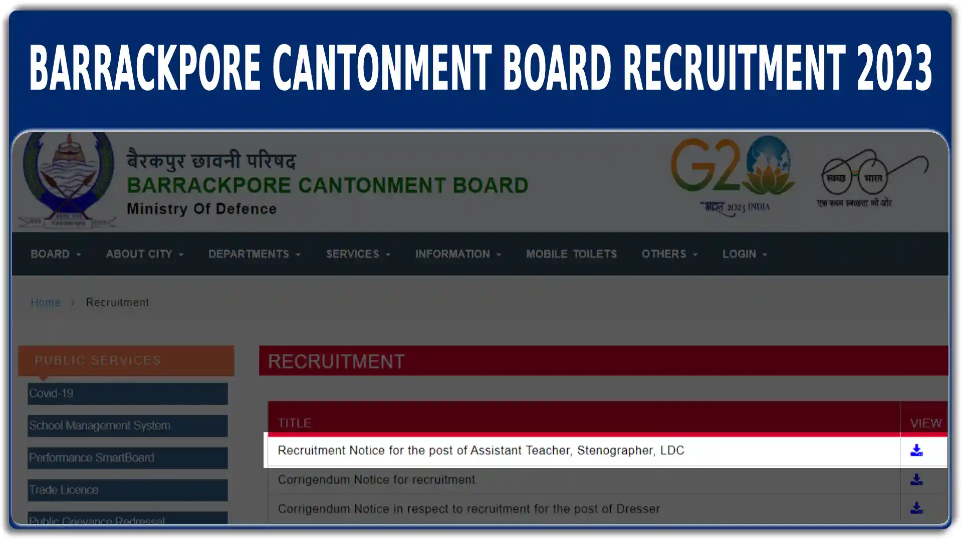 Barrackpore Cantonment Board Recruitment 2023 Notification
