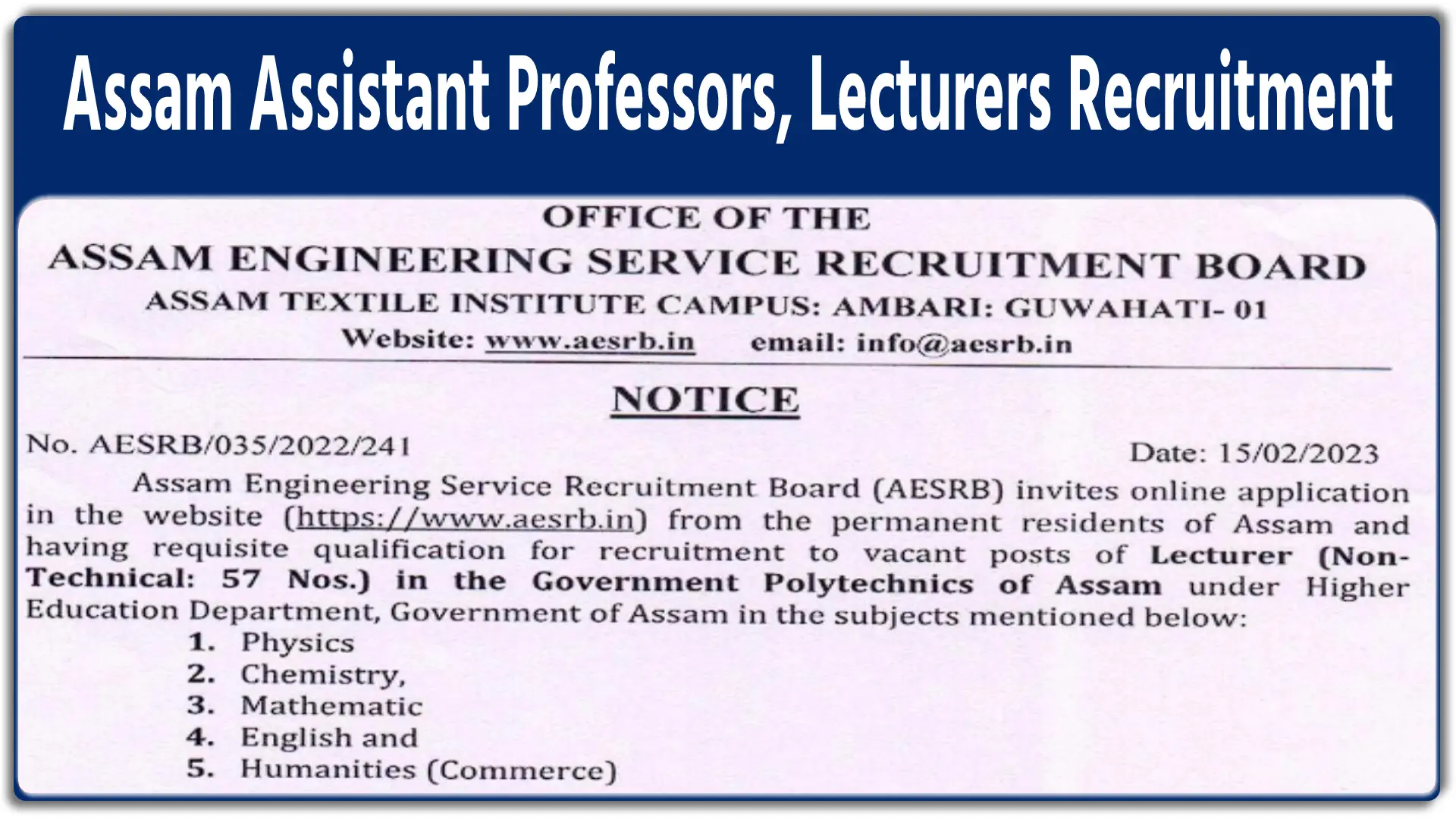 Assam Assistant Professors and Lecturers Recruitment
